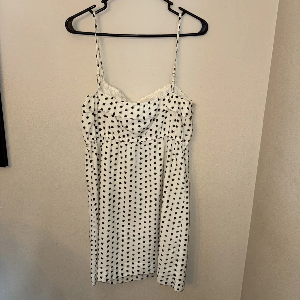 J. Crew Polka Dot Ruffle Spaghetti Strap‎ Empire Waist Mini Dress Cream Black S
